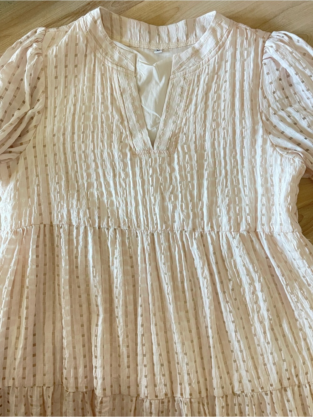 Pale Pink Swiss Dot Maxi Dress Tie Sleeve Detail Empire Waist V-neck Size Small - Picture 8 of 14